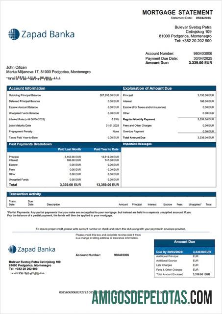 imprimível Montenegro Zapad Banka AD Declaração de hipoteca Word e modelo PDF